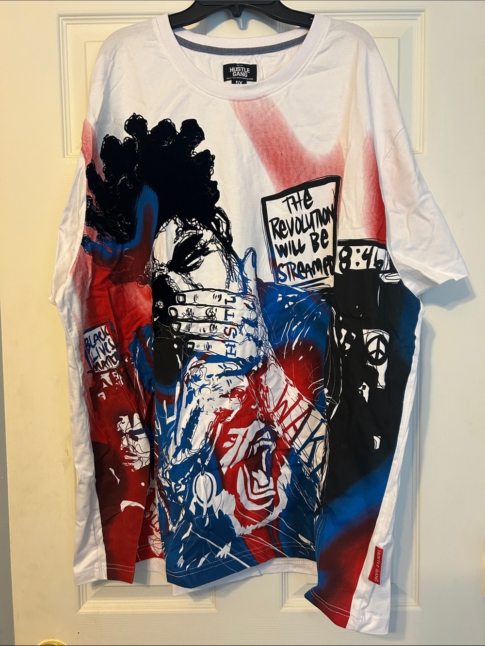 Hustle Gang White Long Sleeve Tee with Red & Blue Graphic